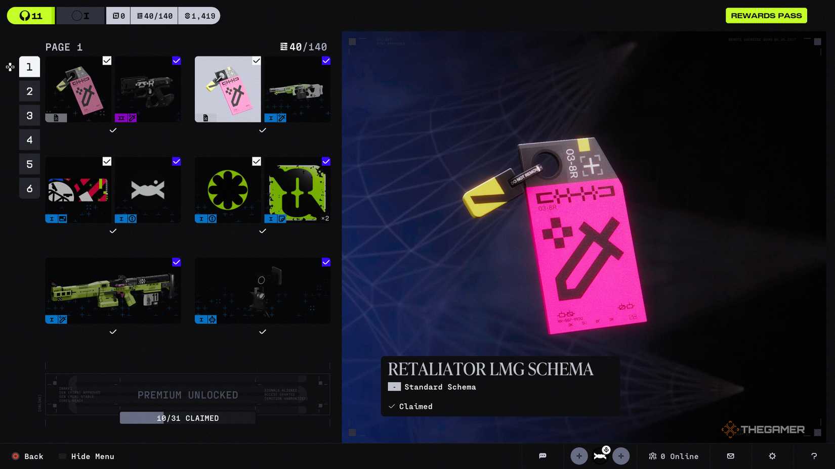 Retaliator LMG Schema reward in Reward Pass in Marathon.