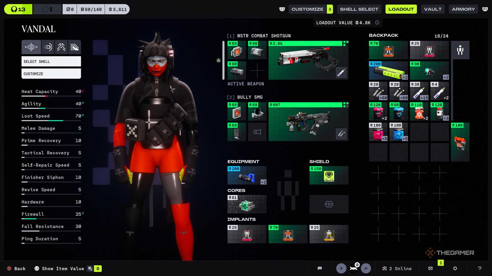 Vandal shows his stats and workload in Marathon.