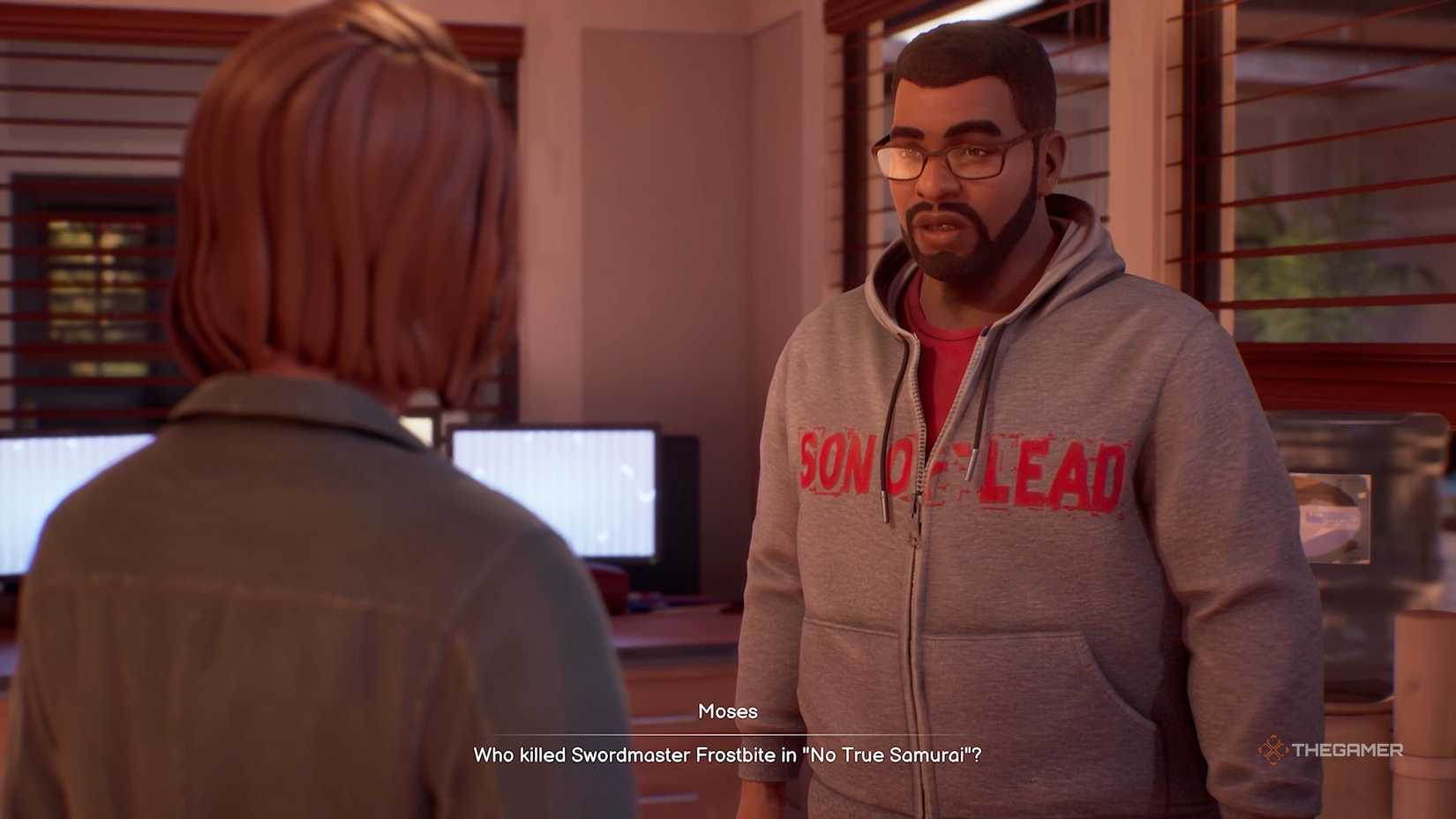 Moses asking Max who killed the Swordmaster in Life Is Strange Reunion.