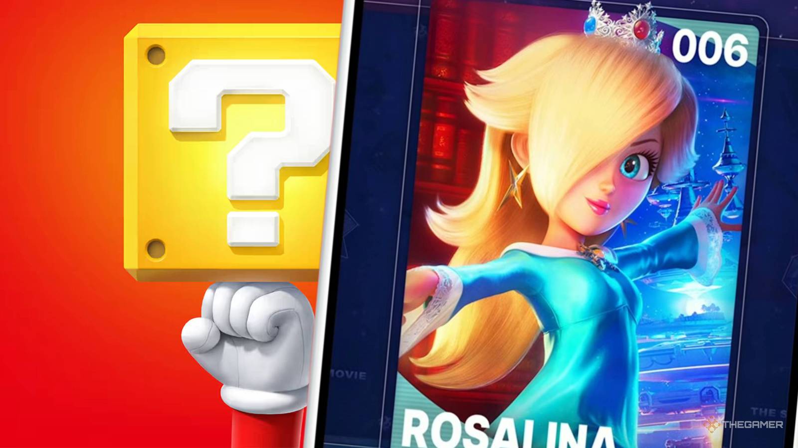 rosalina card next to mario punching a question block.