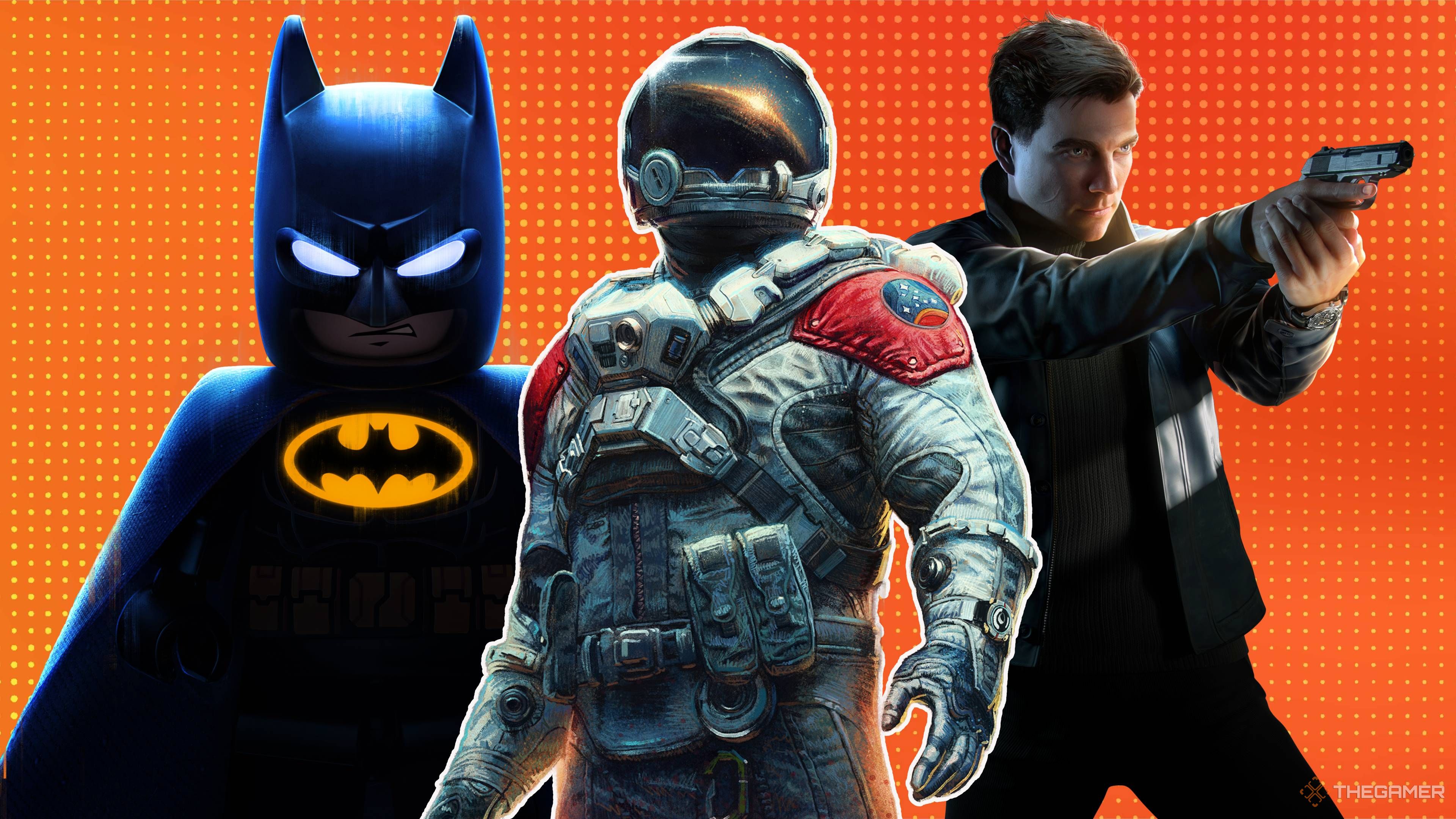 starfield astronaut with lego batman and james bond.