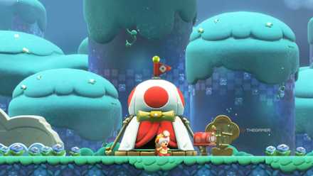 Captain Toad outside Mario Wonder's brigade tent.