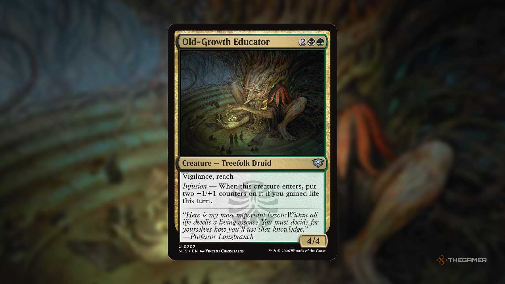 This is the Old Growth Educator MTG card from Secrets of Strixhaven.