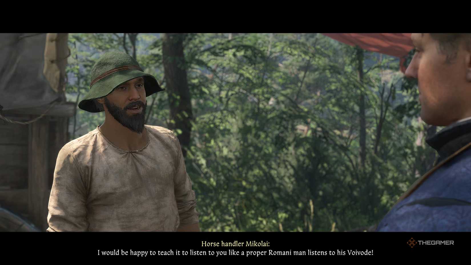 The player is standing in front of Horse Handler Mikolai - Kingdom Come Deliverance 2.