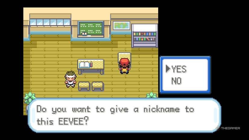 Claiming Eevee in Pokemon FireRed & LeafGreen.