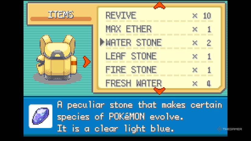 Every Eeveelution stone in Pokémon FireRed & LeafGreen.