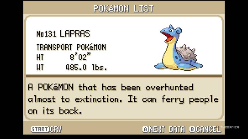 Lapras' Pokedex entry in Pokemon FireRed & LeafGreen.
