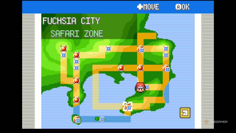 Fuschia City On Map in Pokemon FireRed & LeafGreen.
