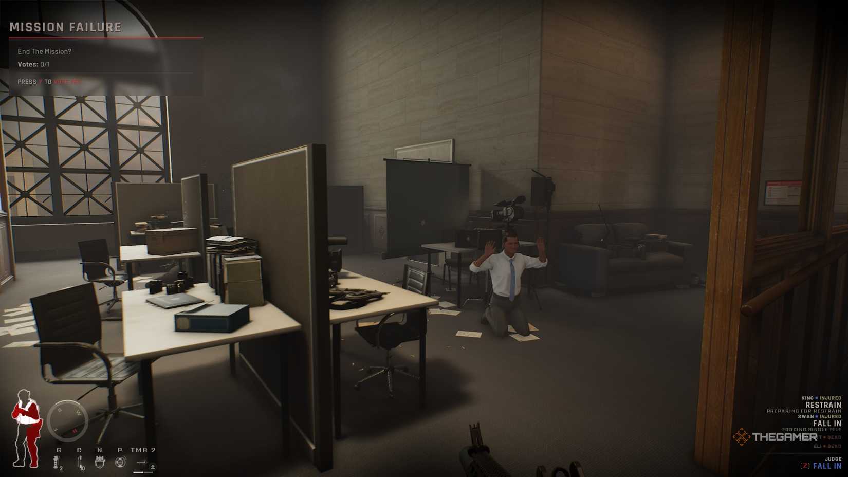 Seeing a civilian in the reporter's lobby in Ready or Not.