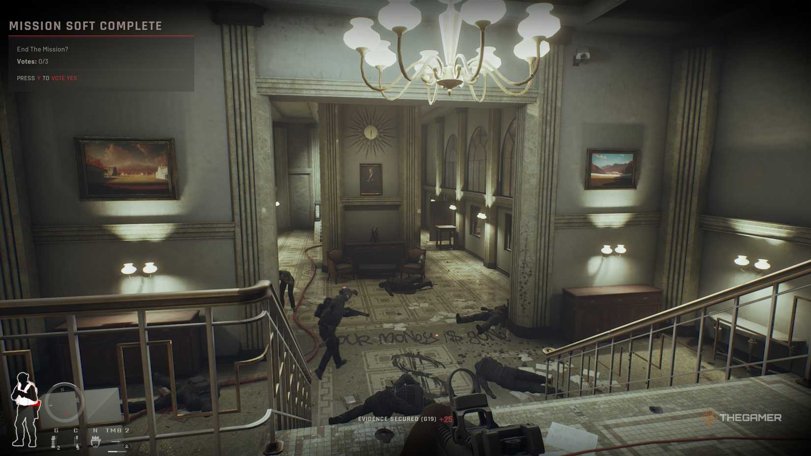 Lots of dead bodies and an ally moving around in the basement in Ready or Not.