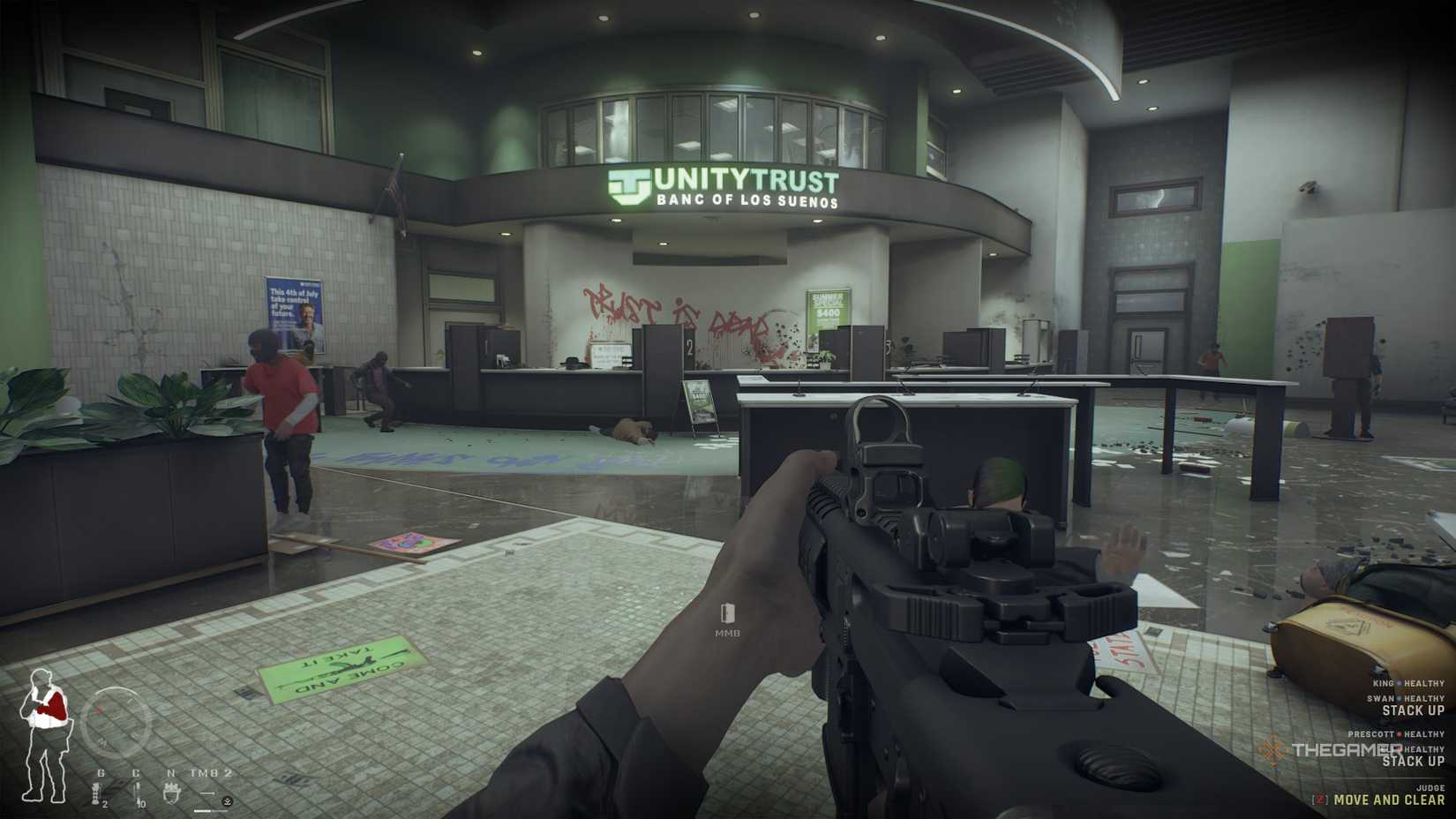 Looking at the rebel civilians on the first floor of All Gods Burn in Ready or Not.