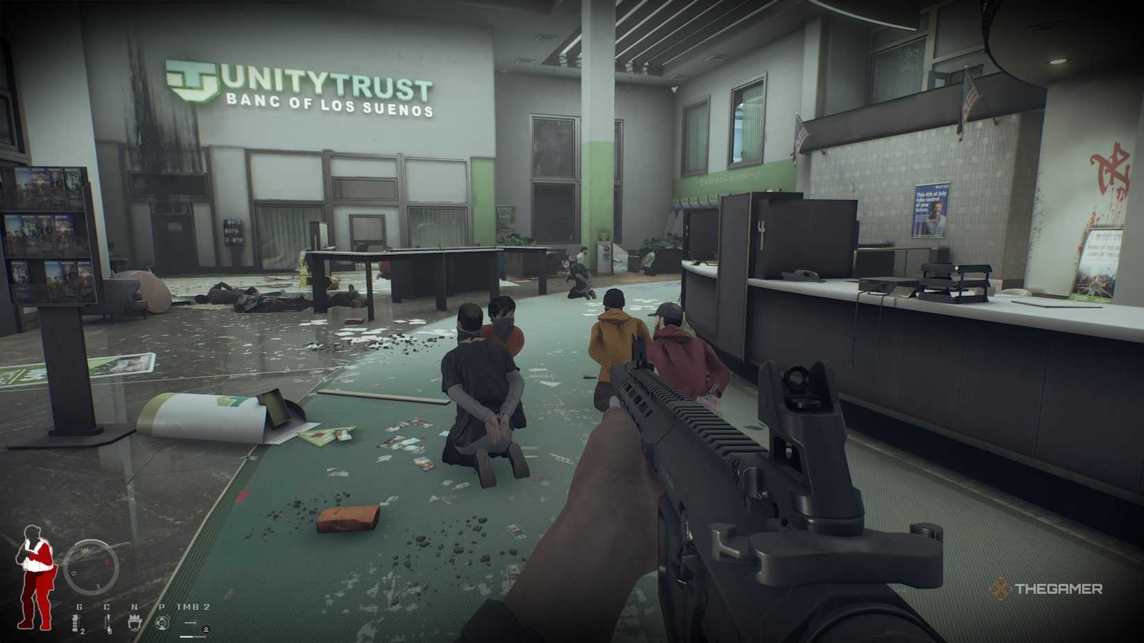 Five civilians secured on the first floor of a bank in Ready or Not.