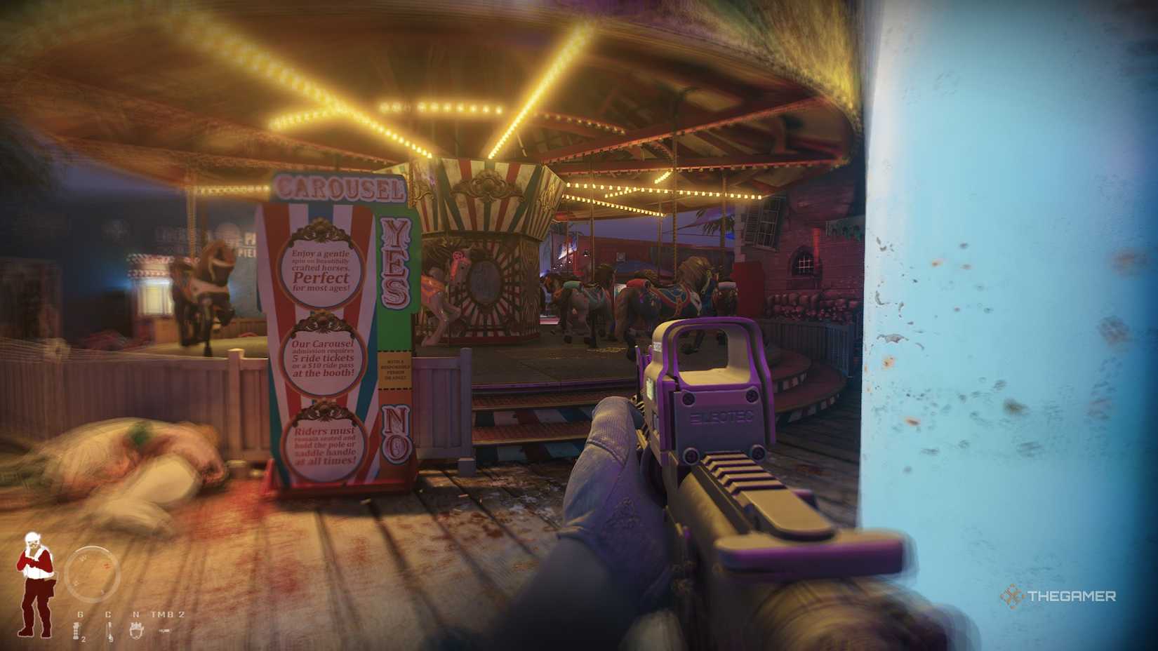 Getting shot from the other side of a merry-go-round in Ready or Not.