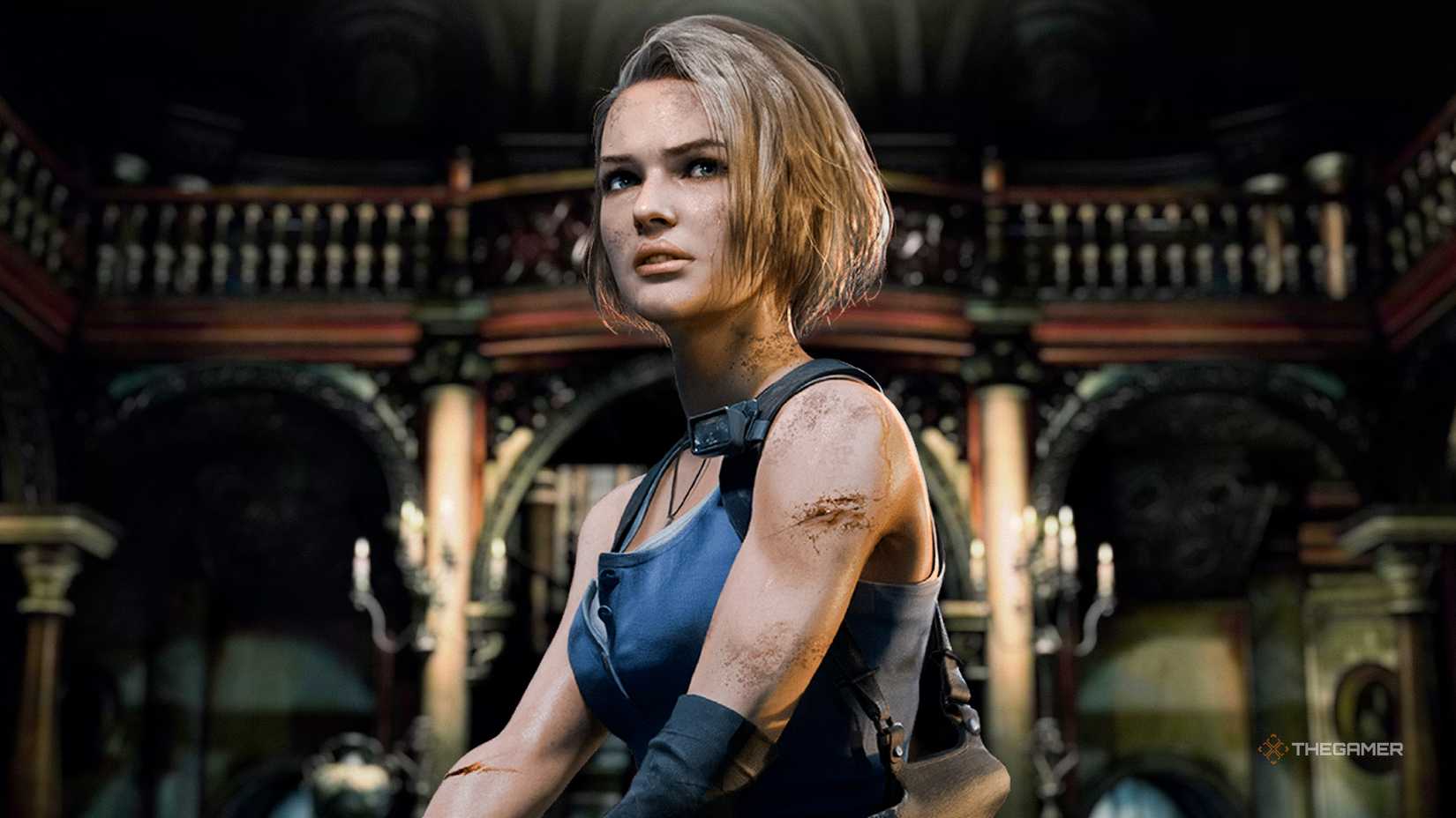 Resident Evil 3 Remake Jill Valentine inside Spencer Mansion.