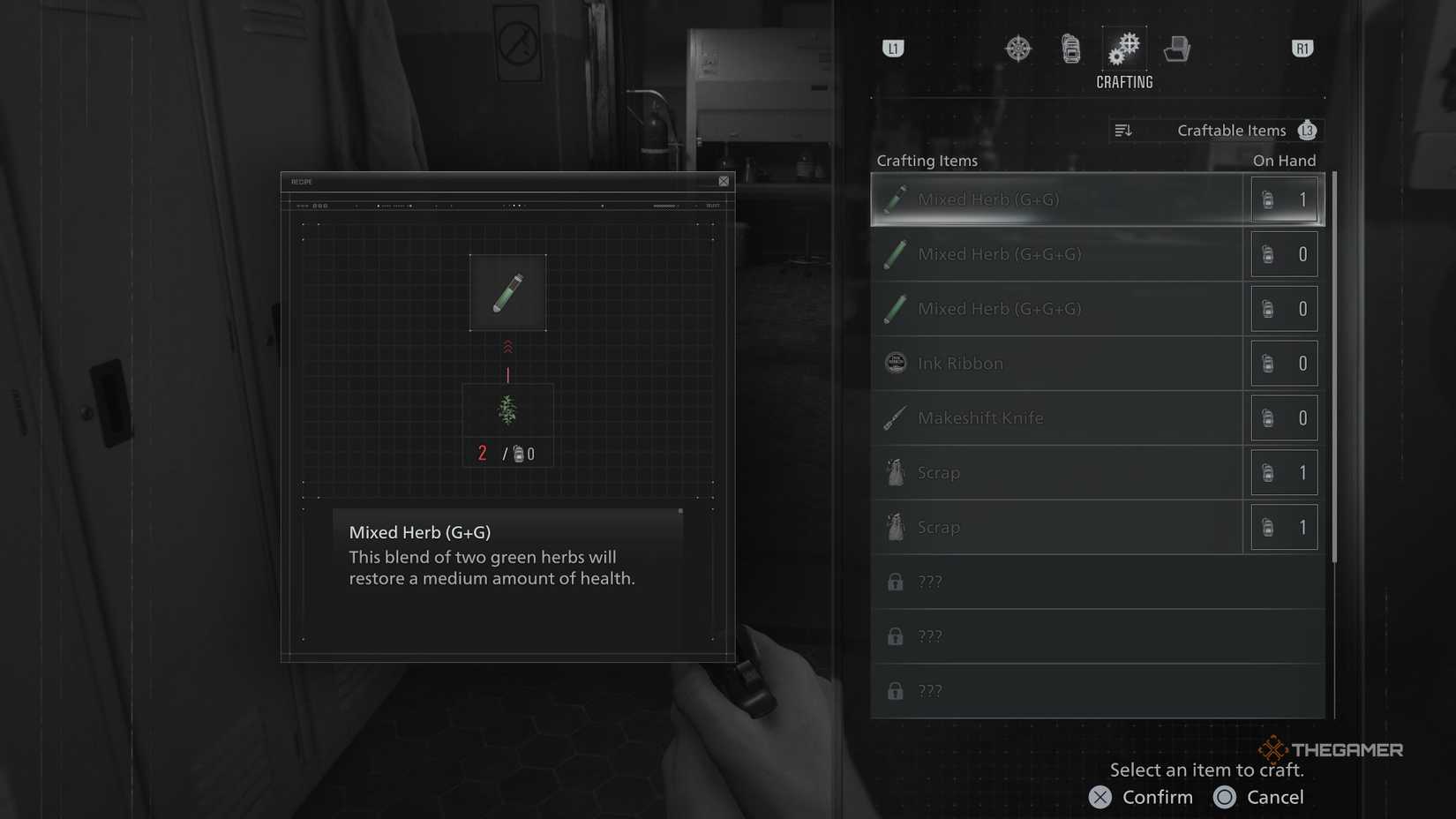 A crafting menu showing the initial items Grace can craft in Resident Evil Requiem.