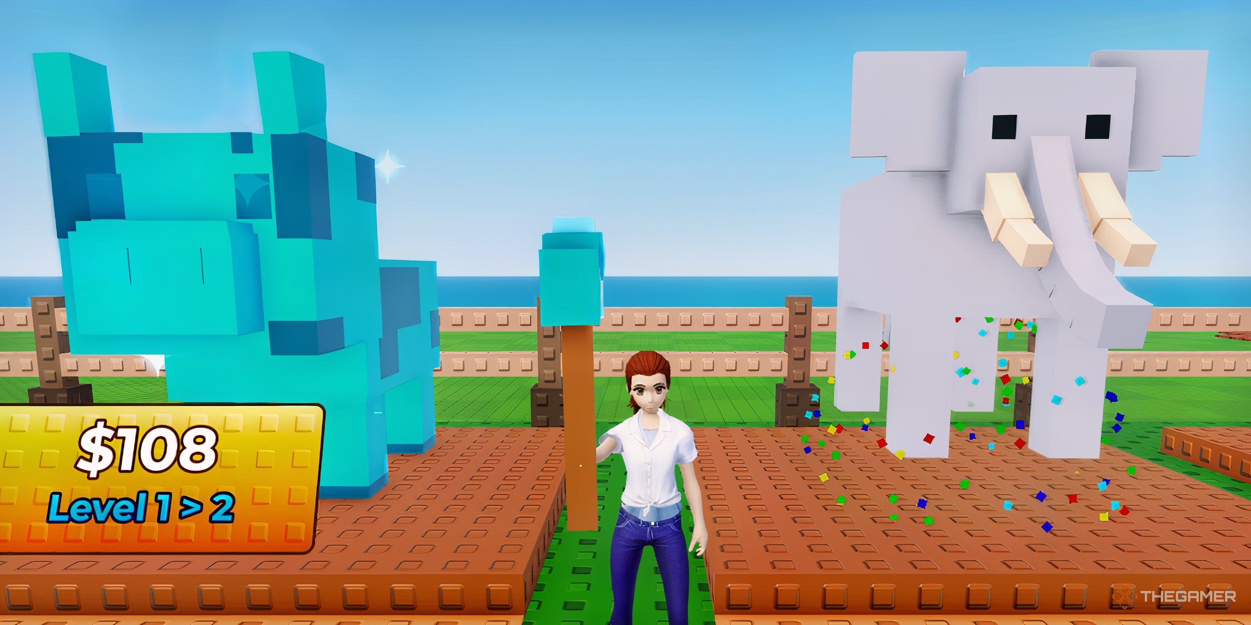 Spindown Codes Roblox Roblox Break For Pets Avatar Standing In Front Of A Giant Blue Cow And Elephant 