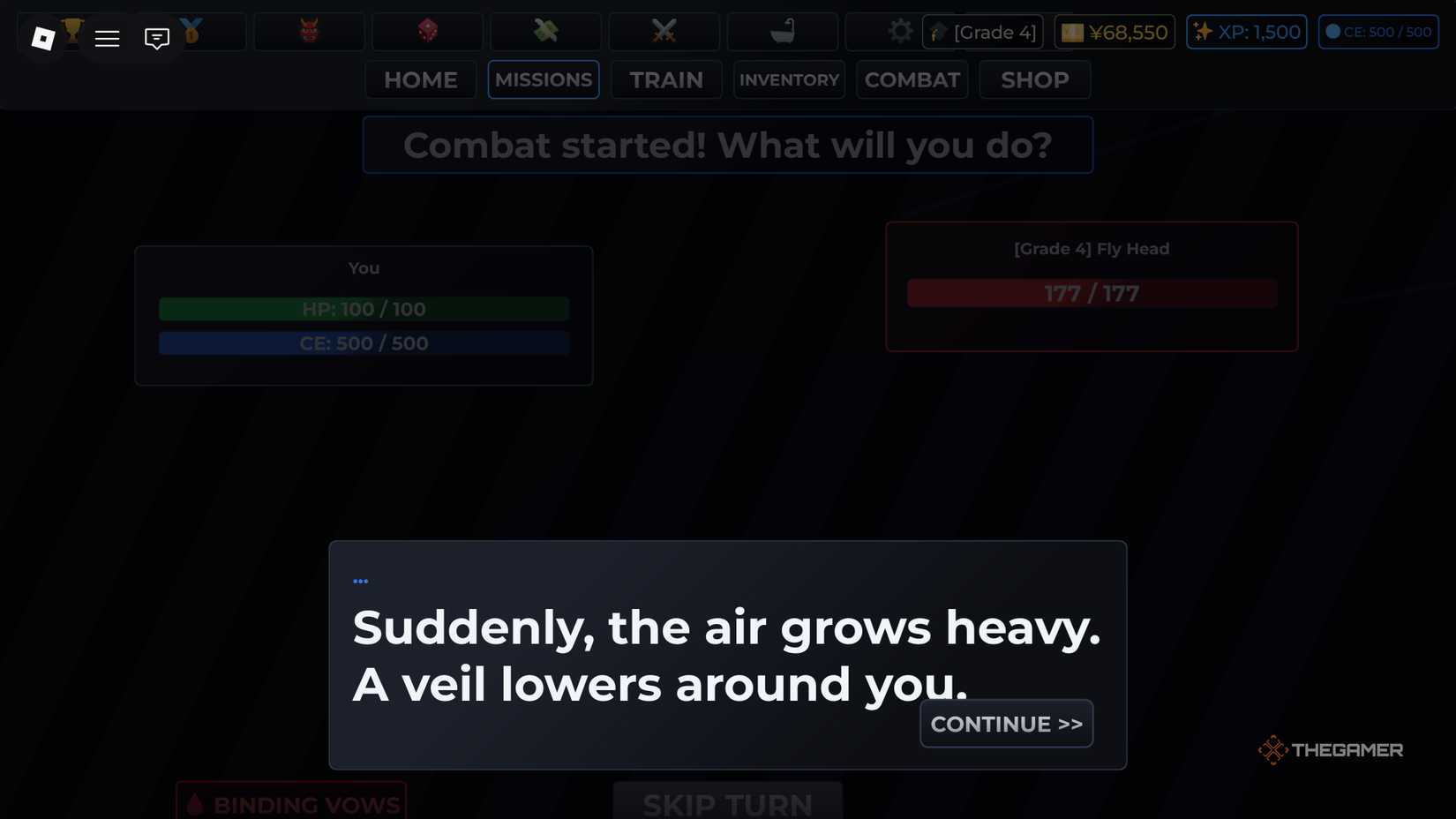 Starting a Mission in Roblox's Jujutsu Kaisen Incremental game.