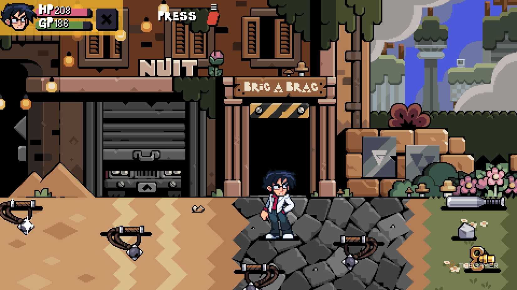 Gideon standing next to Bric A Brac in Scott Pilgrim EX.