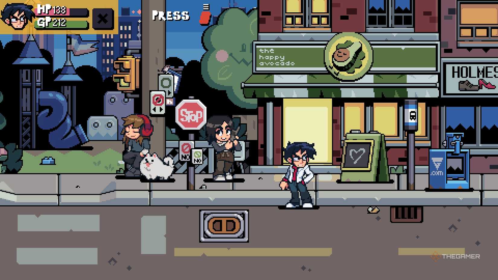 Gideon outside the Happy Avocado in Scott Pilgrim EX.