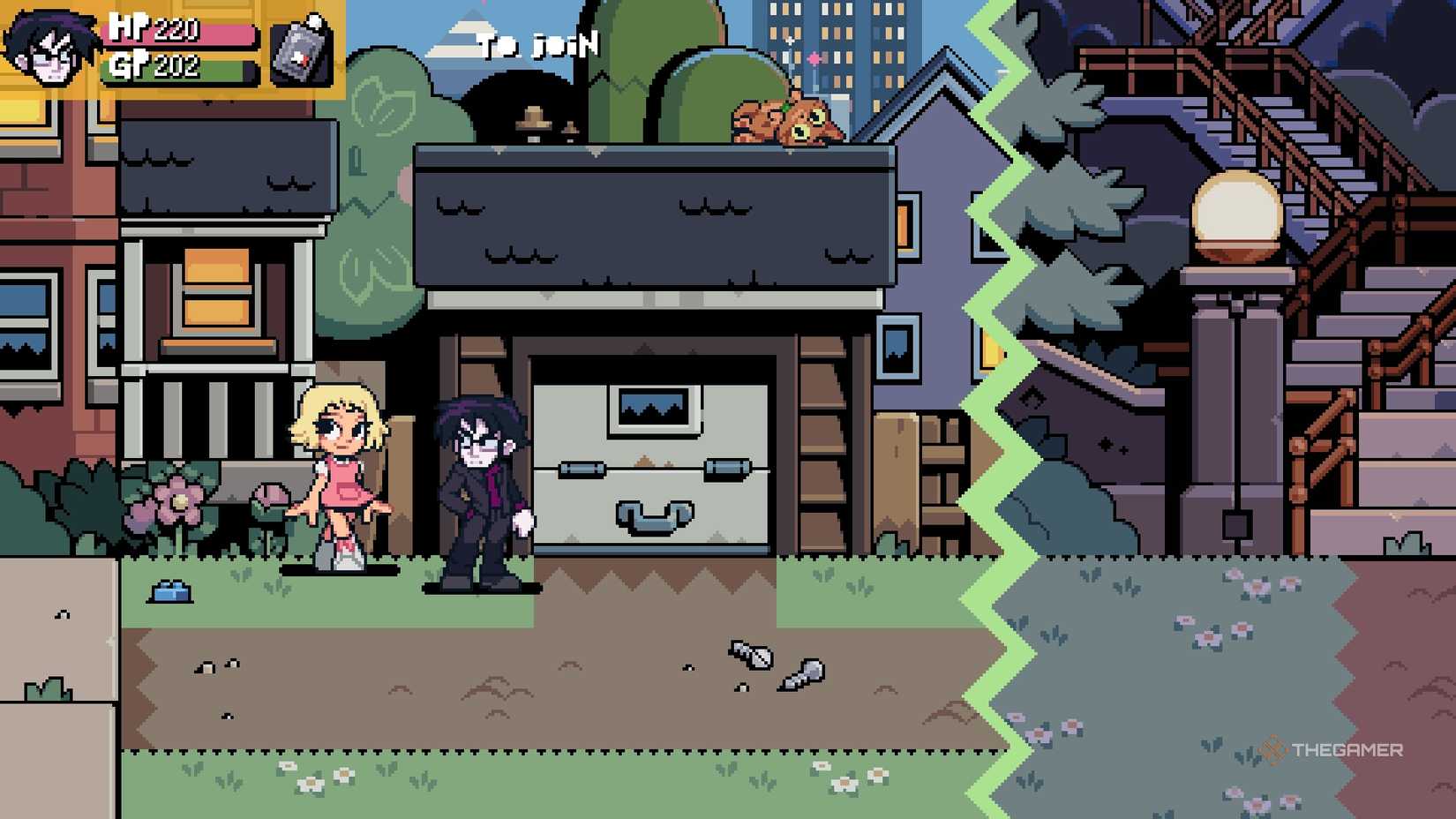 Gideon standing next to Lisa Miller in Scott Pilgrim EX.