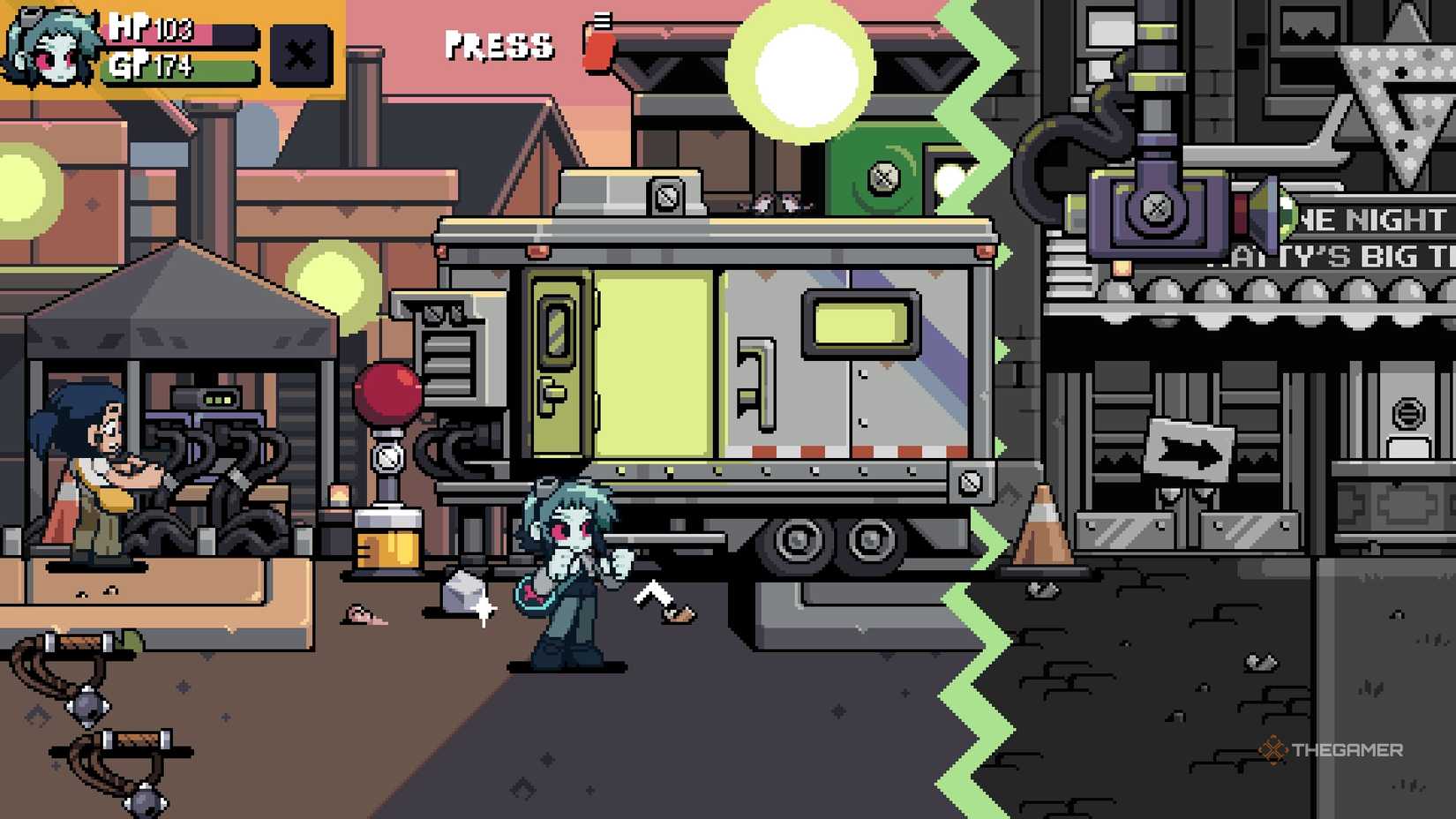 Ramona standing outside the Make-Up Room in Scott Pilgrim EX.