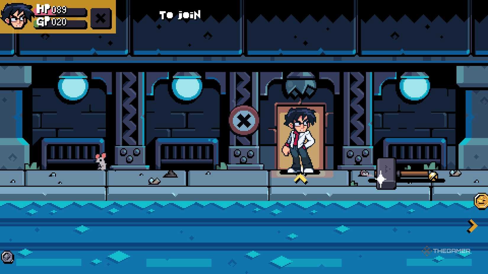 Gideon outside the Mystery Merchant's door in Scott Pilgrim EX.