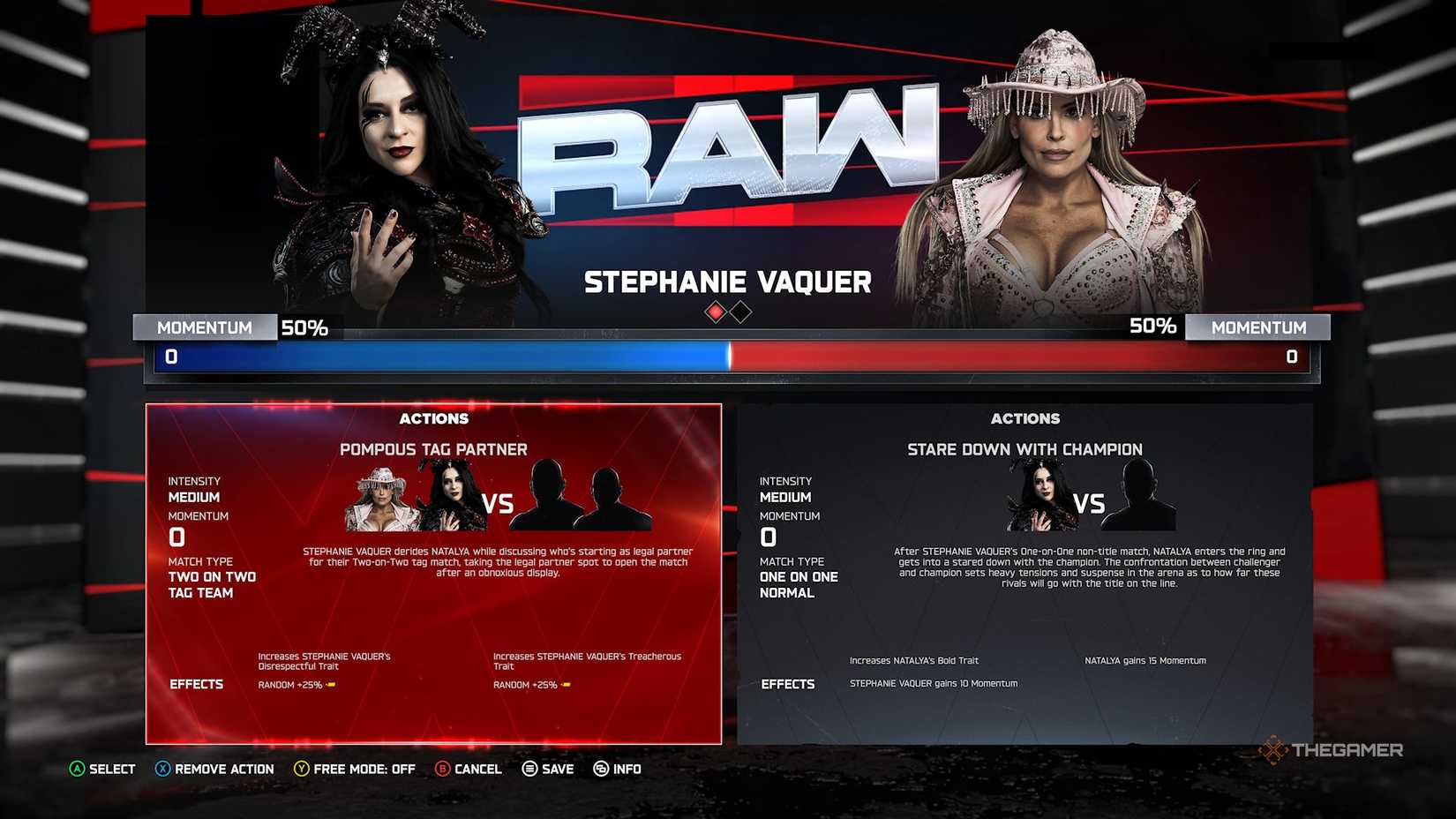 Setting up rivalry actions between Stephanie Vaquer and Natalya in WWE 2K26.