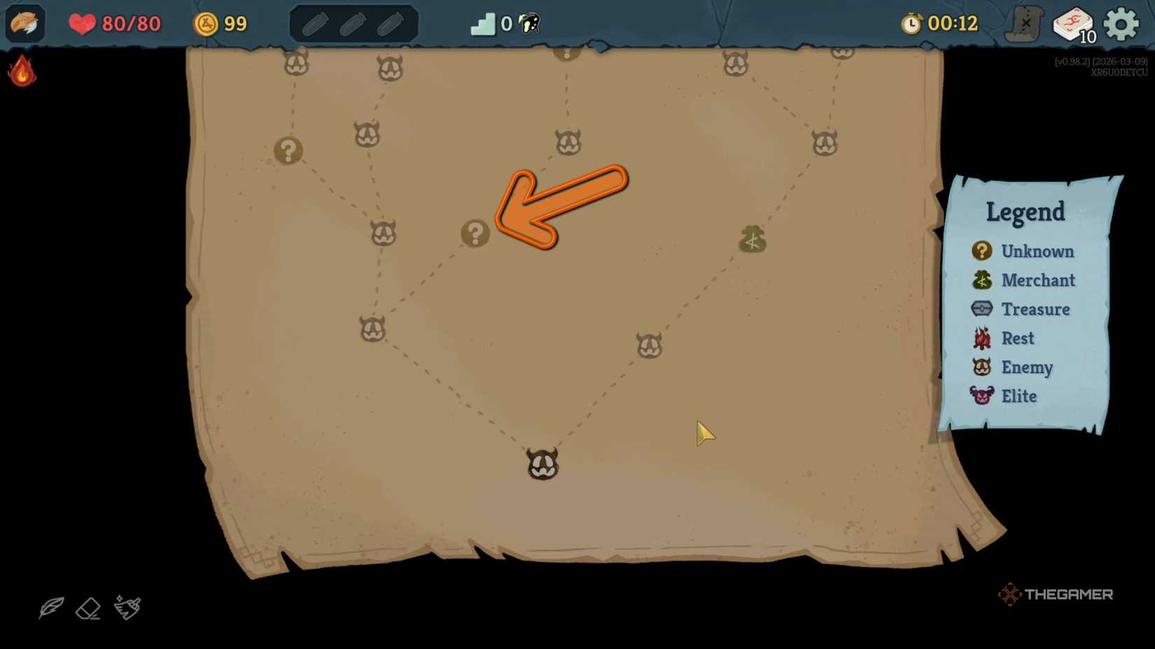 Slay The Spire 2 map with an arrow pointing at the unknown domain.