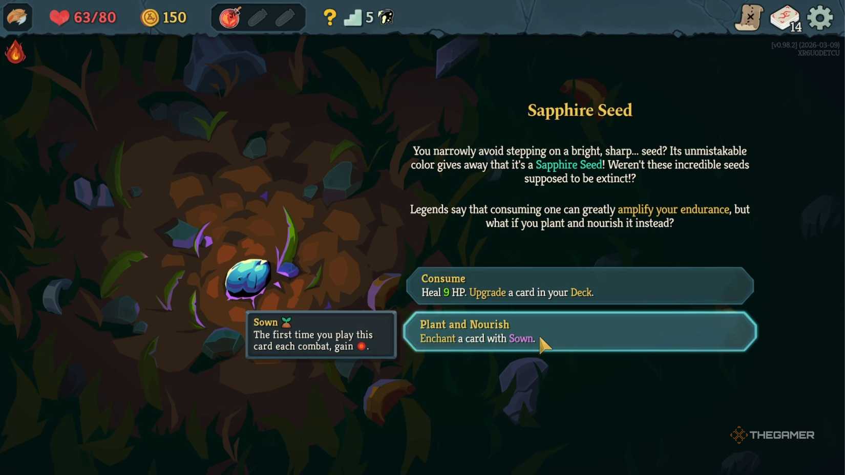 Slay The Spire 2 Sapphire Seed event screen.