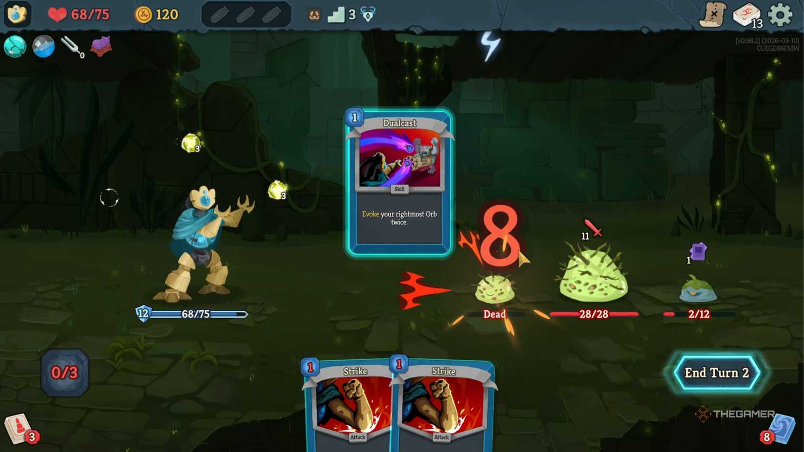 Kill Spire 2 The Defect using cards against enemies.