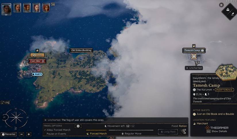 Solasta 2 Cloudy map with Tamesh Camp located to the east.