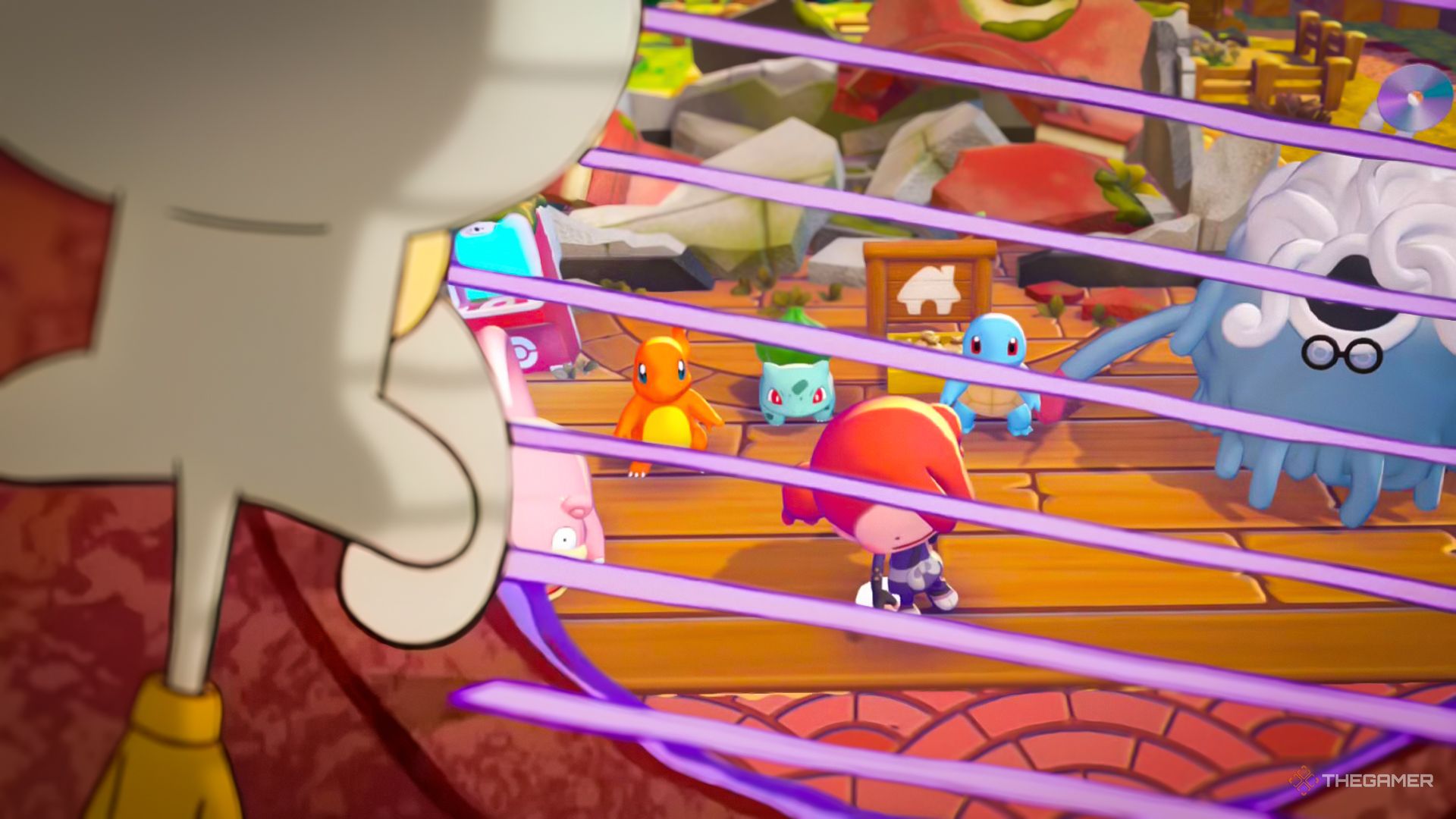 Squdiward looks at Pokopia alone.