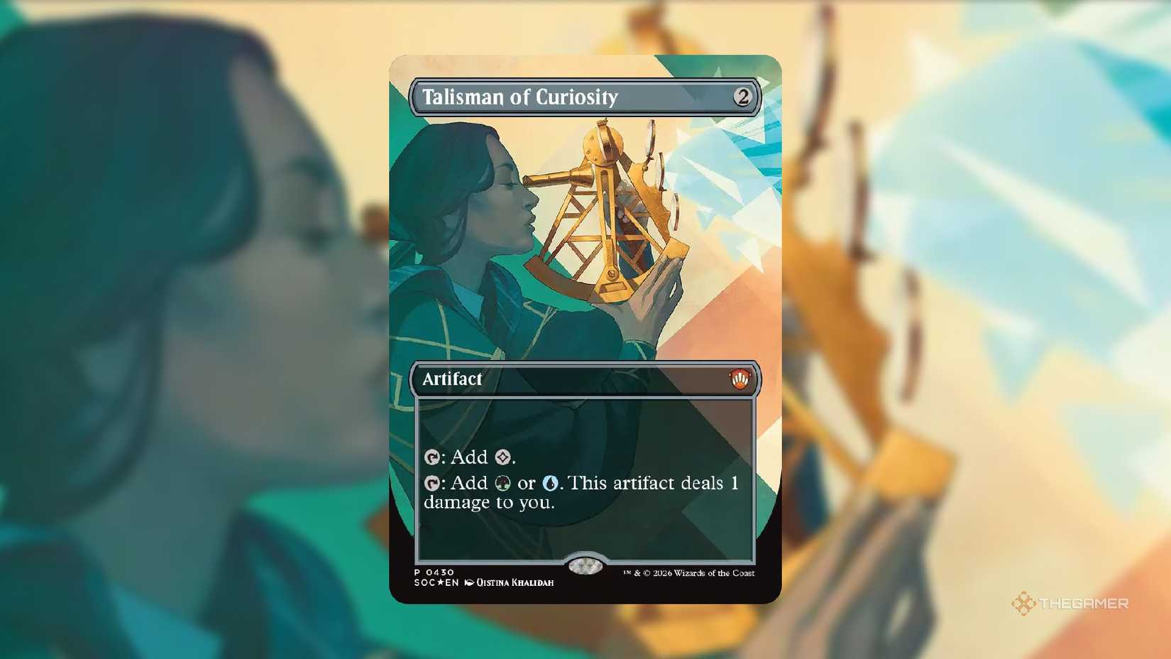 This is a Curiosity Talisman MTG card from Secrets of Strixhaven.