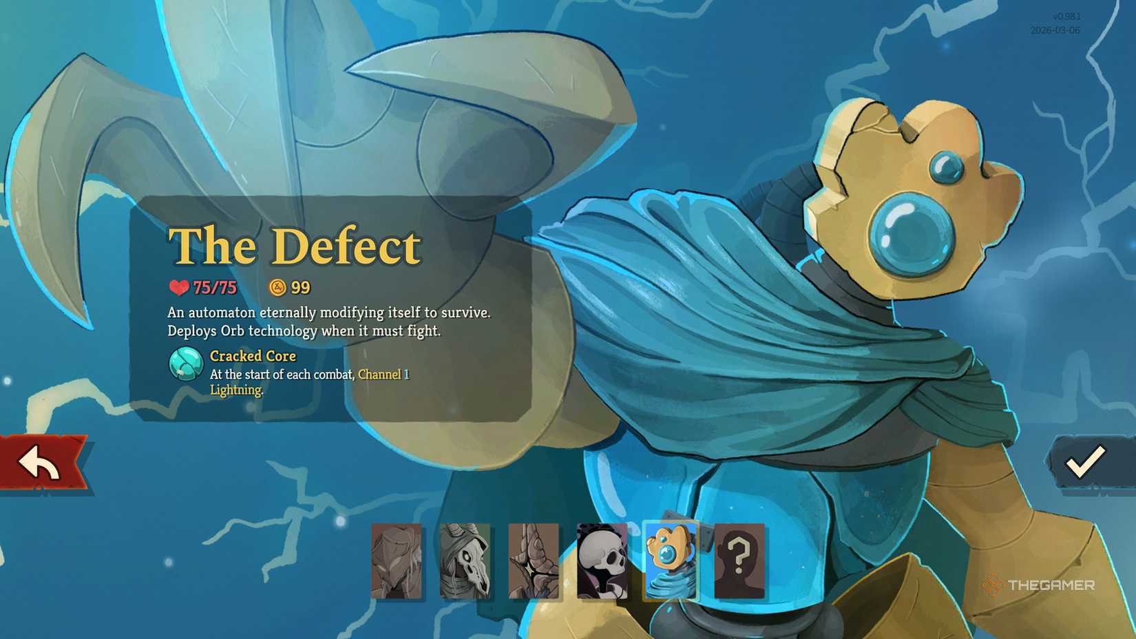 A bug in the character selection menu in Slay the Spire 2.