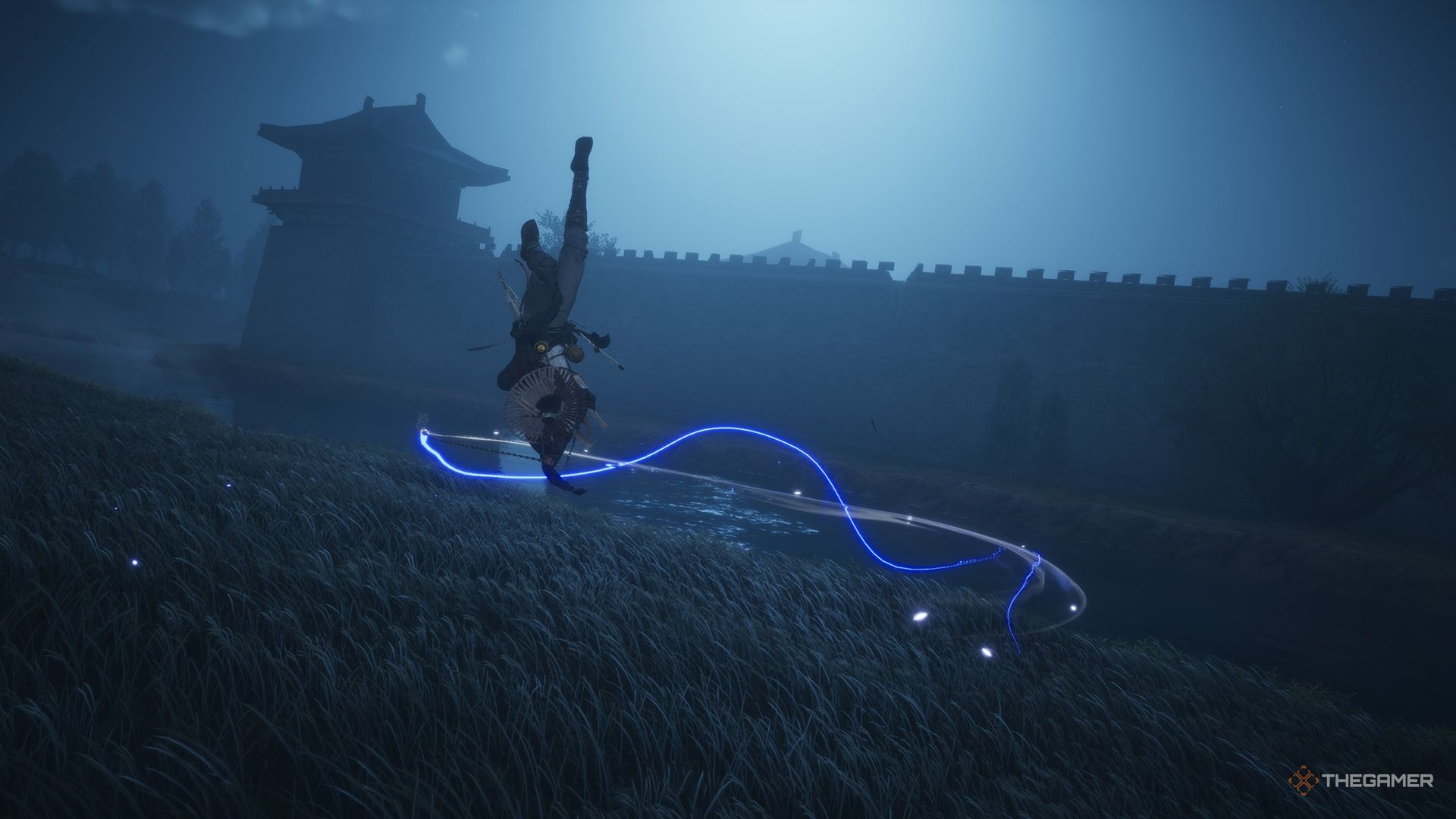 The Walker uses an Unfettered Rope Dart attack at night in Where Winds Meet.