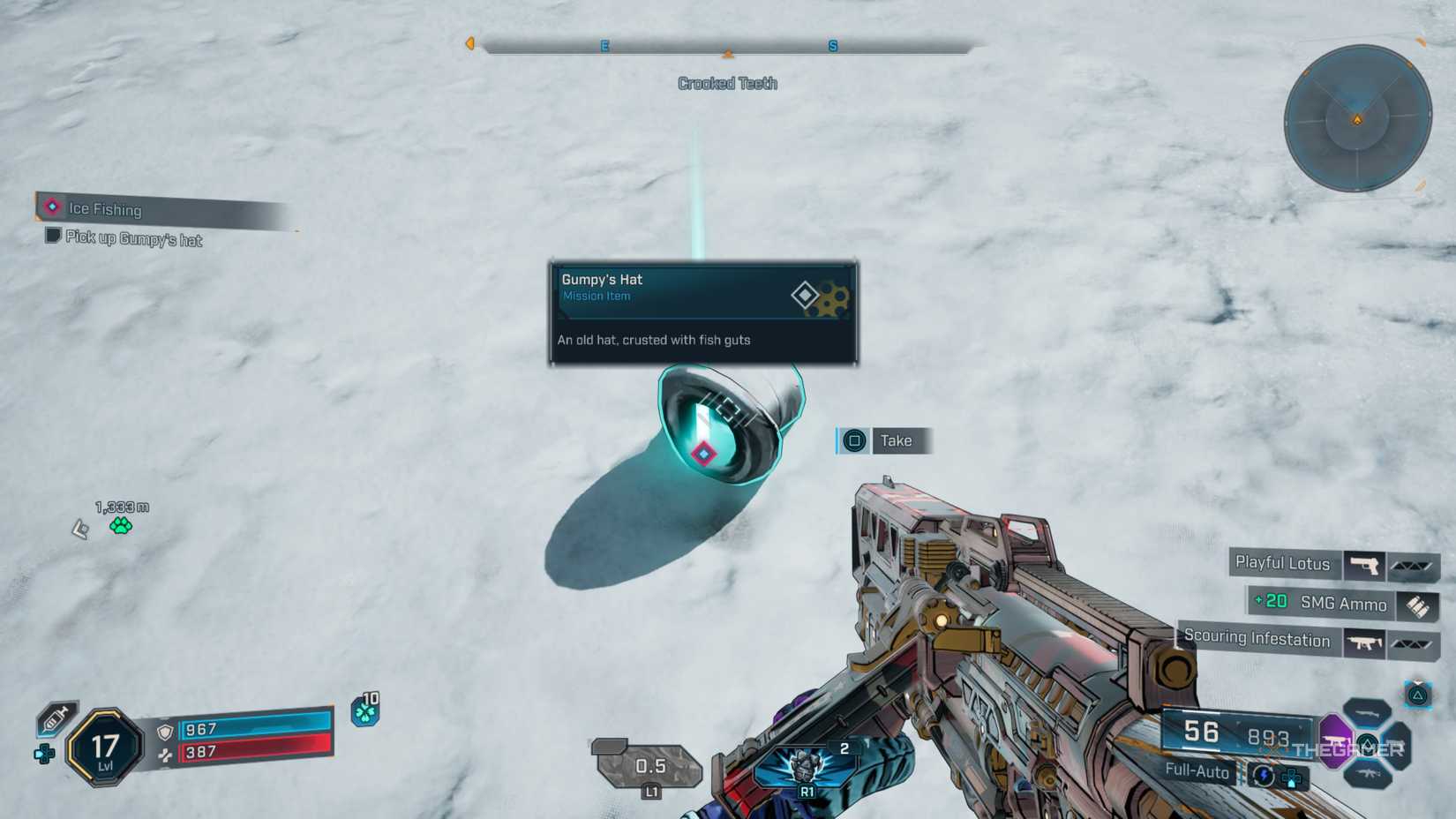 C4sh standing over Gumpy's hat lying on a glacier after killing Ol' Thrash in Borderlands 4.