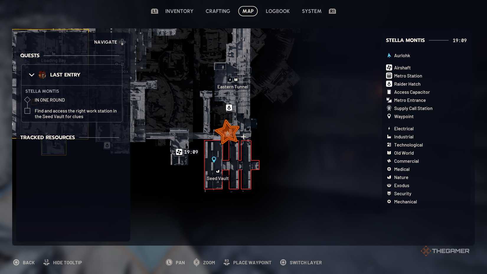 Close-up of the Stella Montis map with an edited orange star positioned just outside the Seed Vault in Arc Raiders.