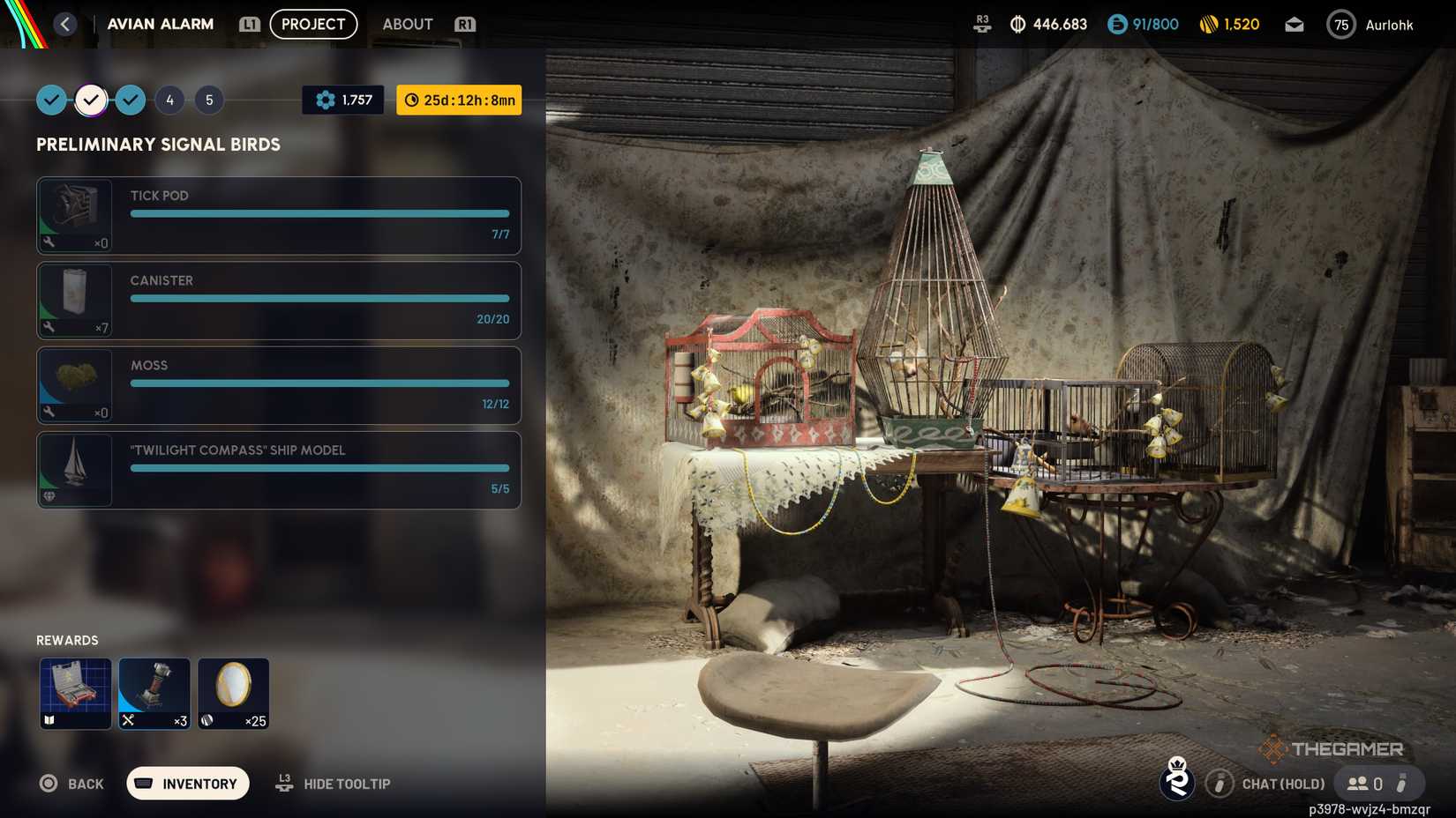 Arc Raiders' Preliminary SignalAvian Alarm's project management menu that focuses on the resources required for the new phase.
