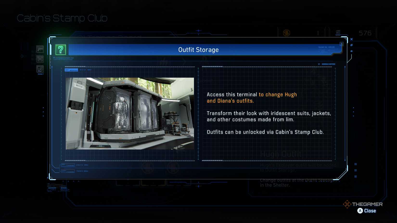 Tutorial for Outfit Storage pop-up in Pragmata.