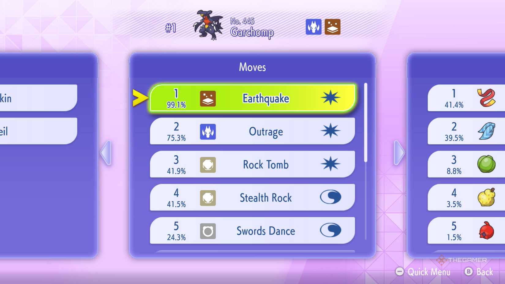 Garchomp's popular moves in Pokemon Champions.