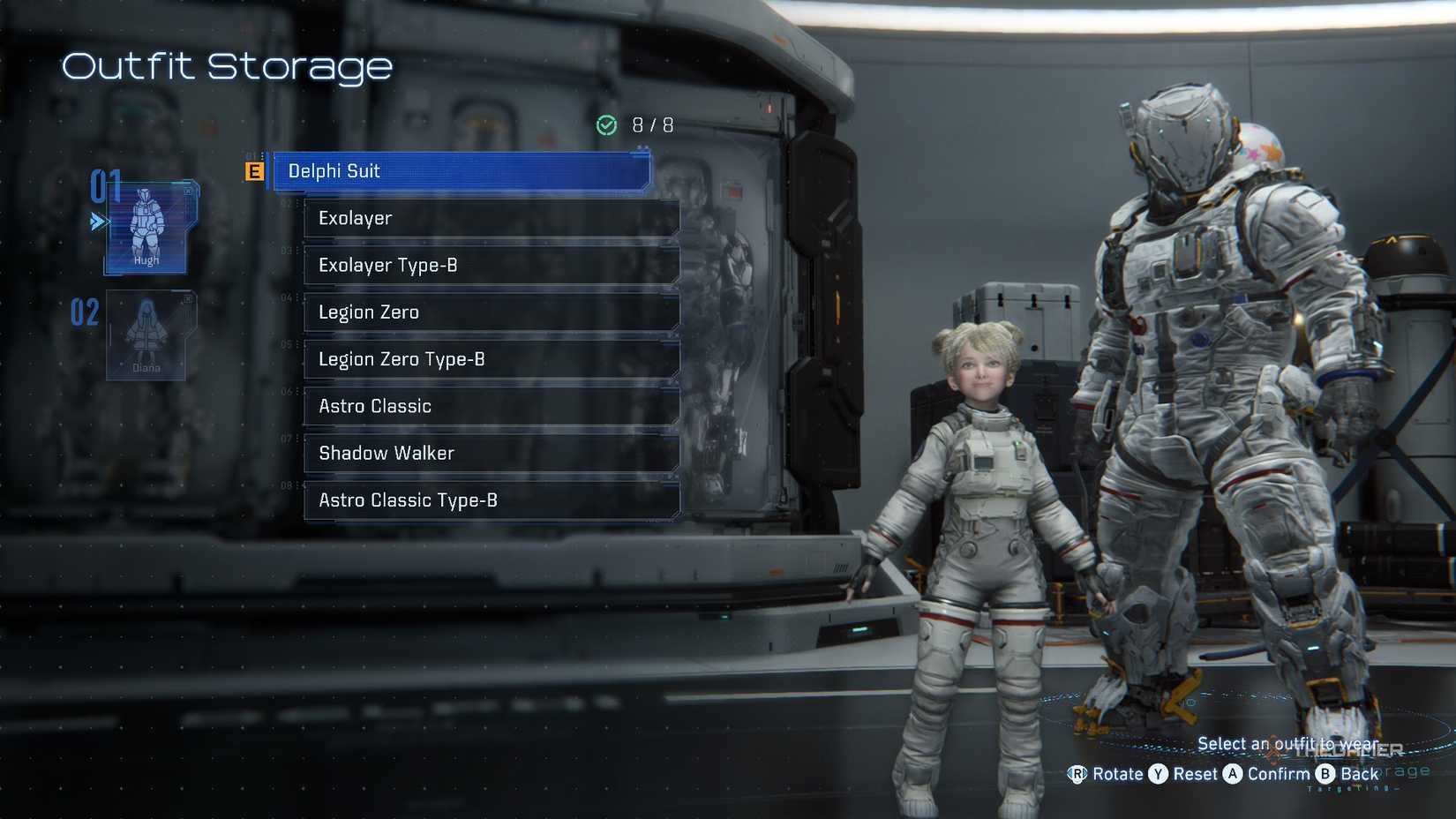 Hugh Delphi Suit seen in Outfit Stoage in Pragmata.