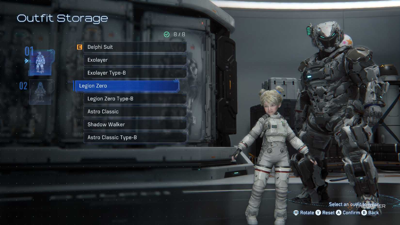 Hugh Legion Zero outfit seen in Outfit Stoage in Pragmata.