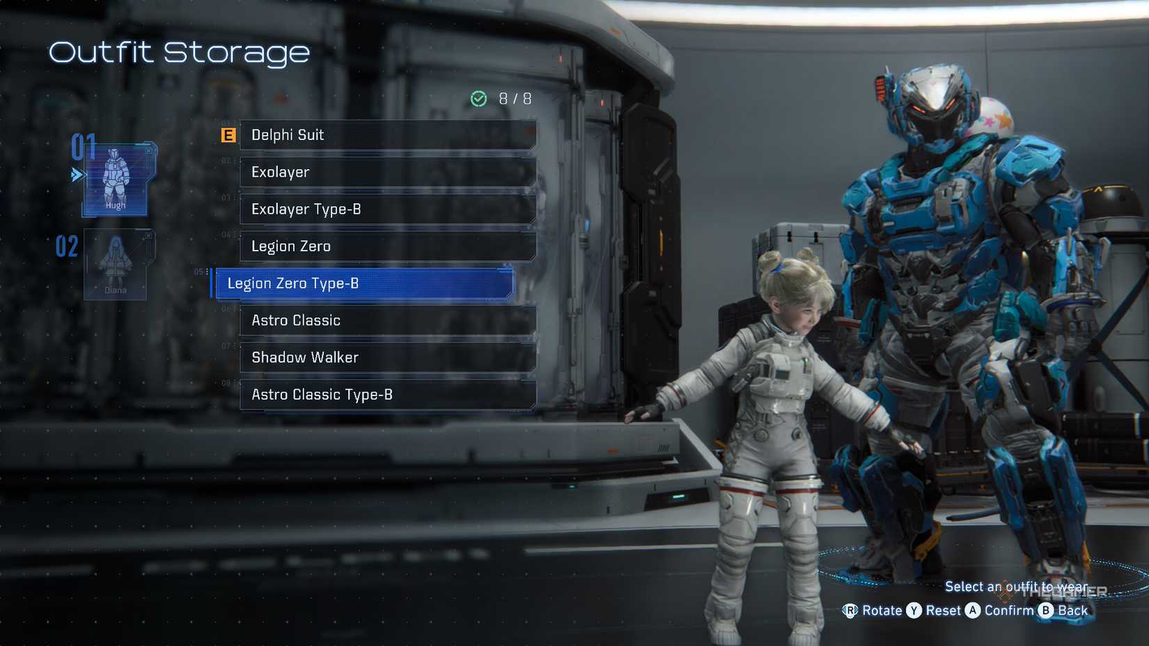 Hugh Legion Zero Type-B outfit seen in Outfit Stoage in Pragmata.