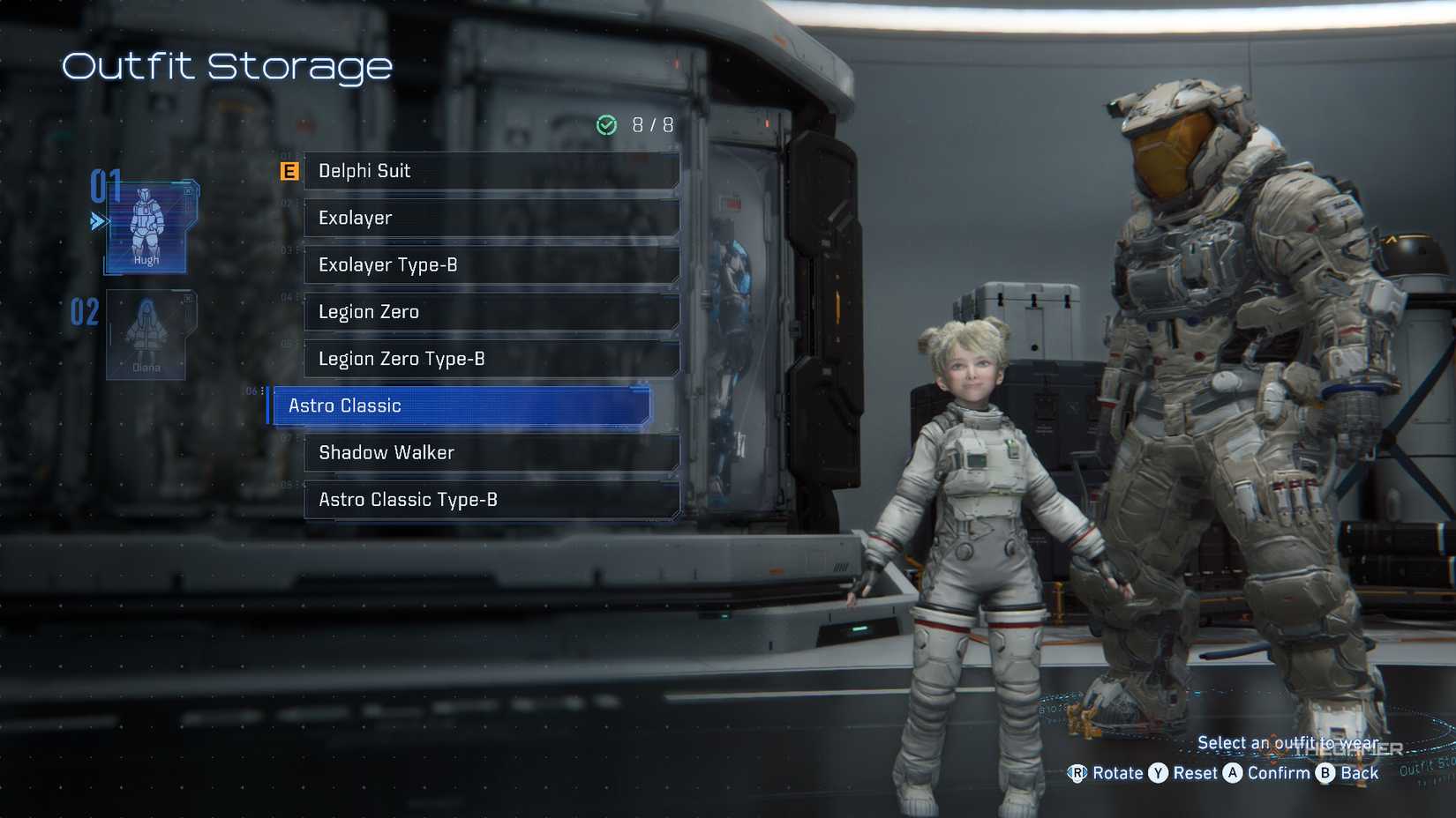 Hugh Astro Classic outfit seen in Outfit Stoage in Pragmata.