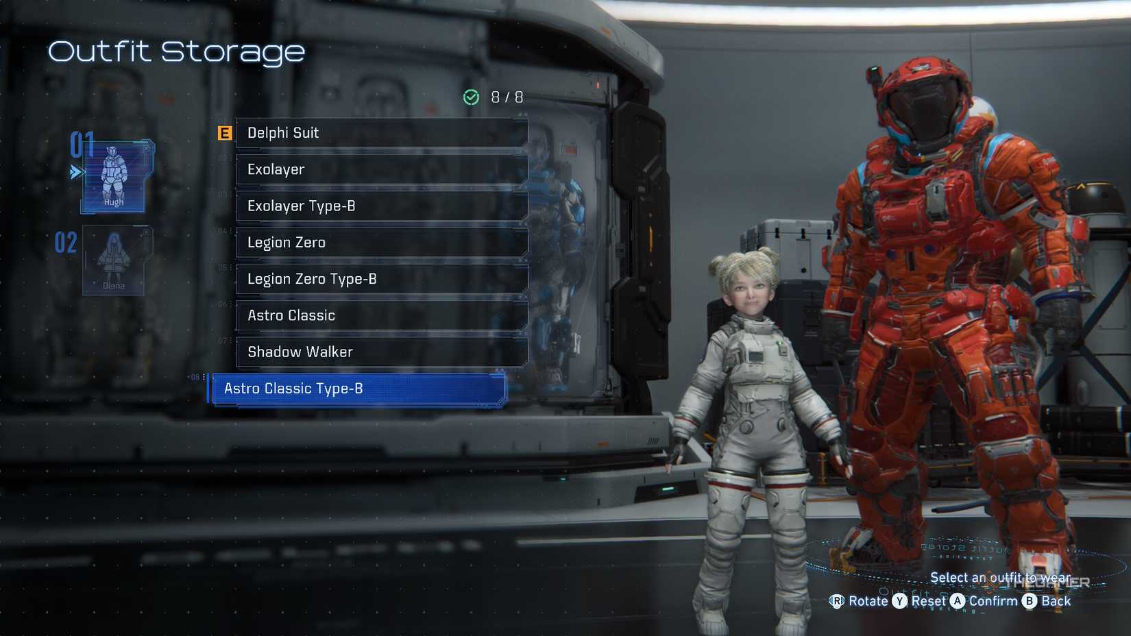 Hugh Astro Classic Type-B outfit seen in Outfit Stoage in Pragmata.