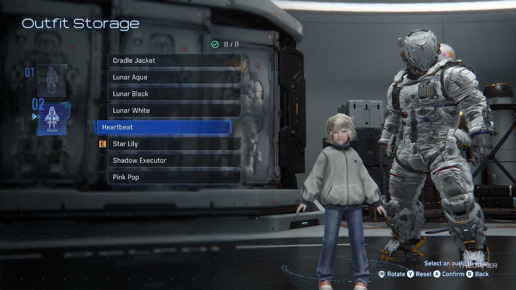 Diana Heartbeat outfit seen in Outfit Stoage in Pragmata.