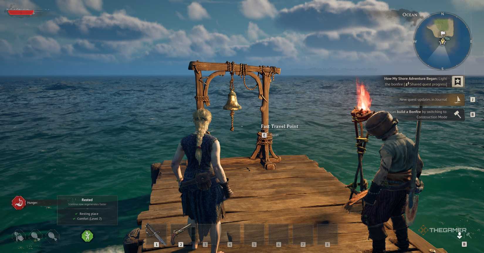 A character in Windrose looking at the Fast Travel Bell.