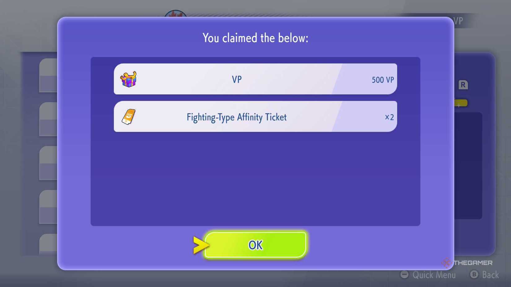 Claiming an Affinity Ticket in Pokemon Champions.