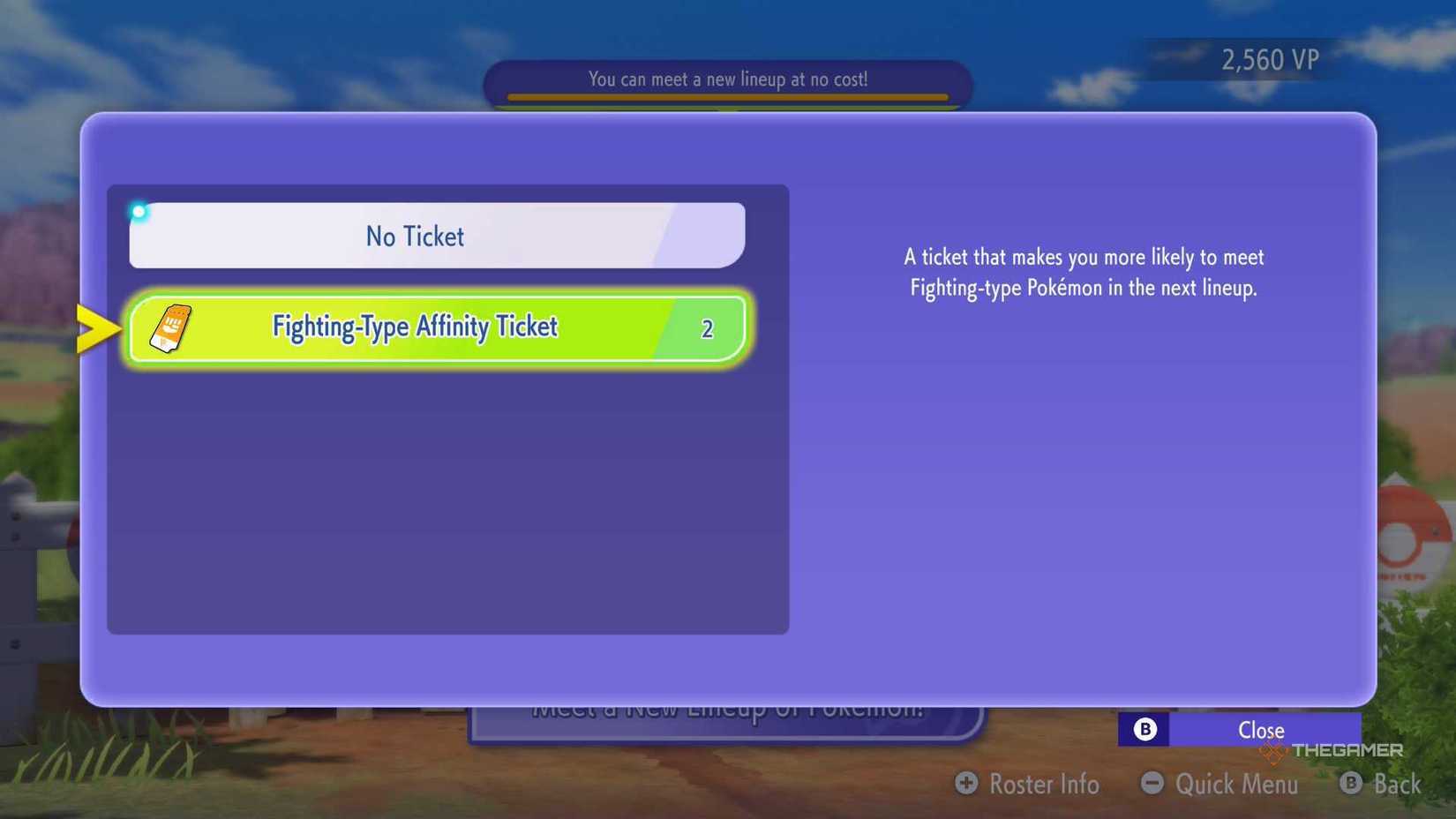 Using the Fighting-type Affinity Ticket on Pokemon Champions.