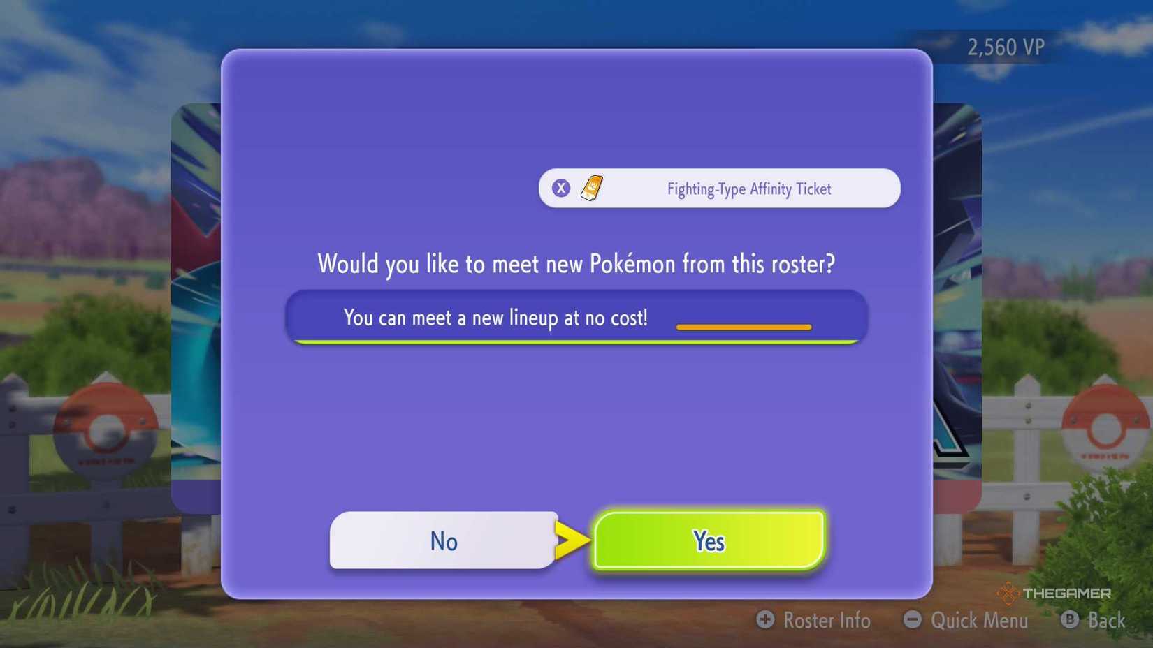 Using the Affinity Ticket to get a new roster on Pokemon Champions.